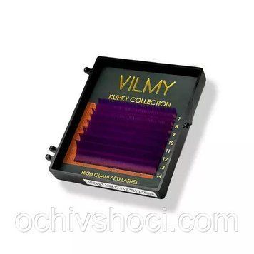 Вії VILMY KLIPKY, violet, вигин L, товщина 0.07 Мікс 7-14мм. фіолетові Мікс кольорові вії, 8 ліній 2407097139 фото